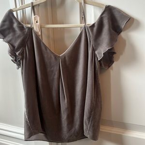 Joie xxs grey silk velvet off the shoulder top